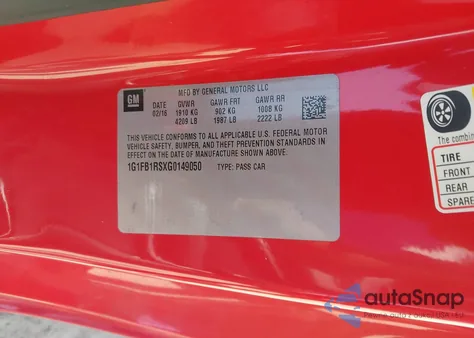 2016 Chevrolet Camaro 1Lt z USA, uszkodzony, nr VIN 1G1FB1RSXG0149050